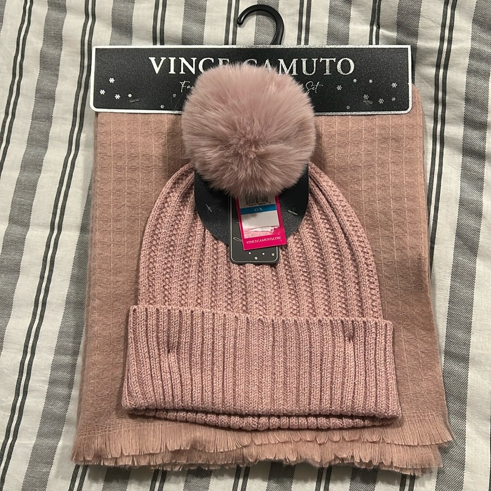 Vince Camuto pink beanie/scarf set